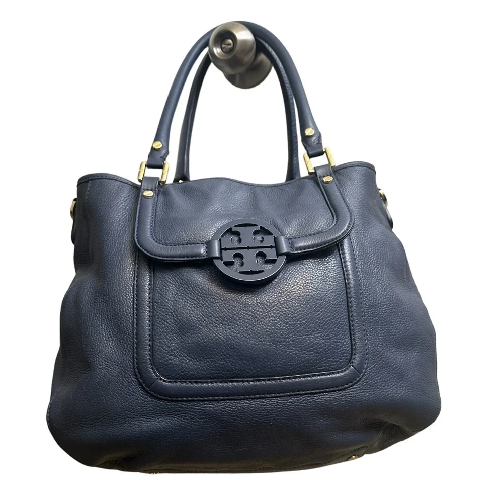 Tory Burch Blue Leather Amanda Handbag/Shoulder Bag.$495